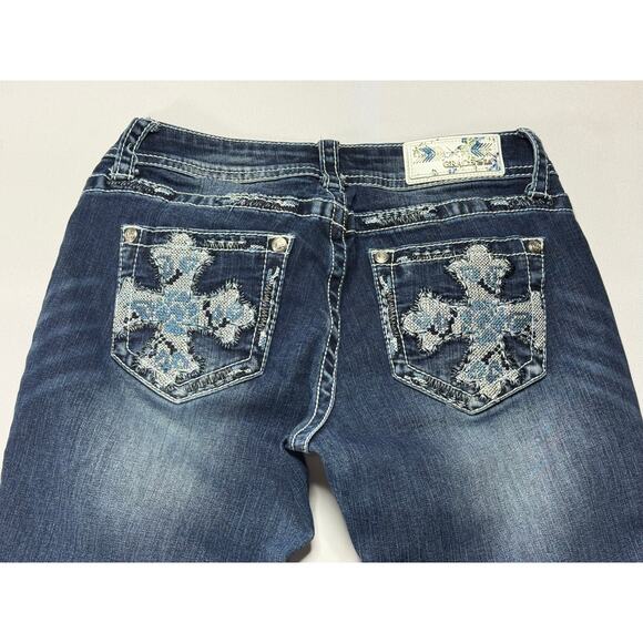 Grace in L.A. Women's Embroidered Bootcut Blue Denim Jeans - Size 27x26 - Picture 4 of 8